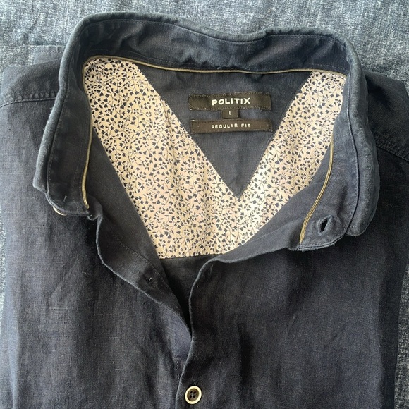 Politix Navy Blue Linen Shirt - Picture 4 of 7